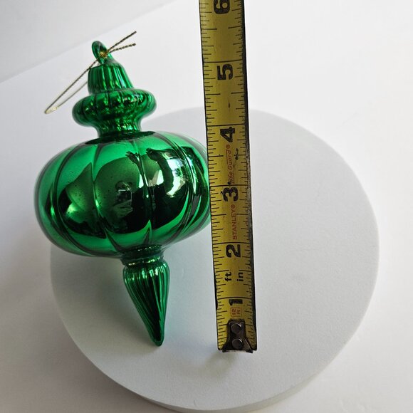 Handblown Green Glass Ornament – 5.75" Tall x 3.5" Wide – Vintage Style Holiday - Picture 7 of 8